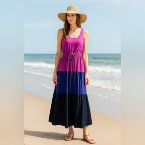 Twelfth Street By Cynthia 100% Silk Vincent Color block Maxi Dress Small Boho